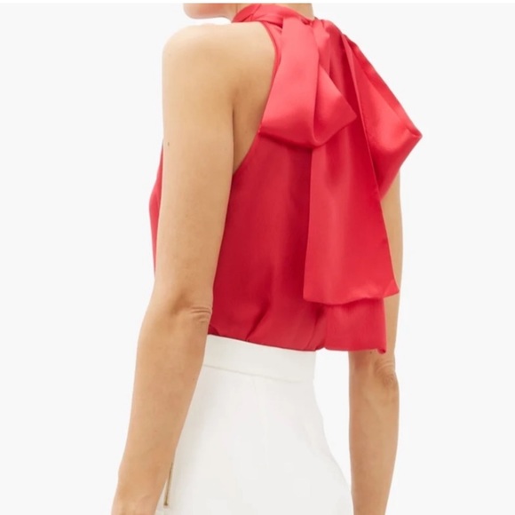SALONI Michelle Red Hammered Silk Halter Top- NWT - Picture 4 of 11